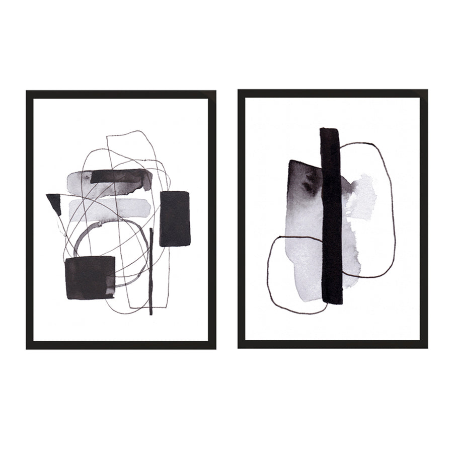 Par Cuadros Abstracto Abstracto Entre líneas