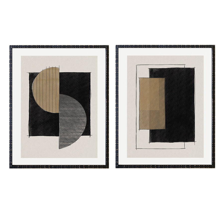Par Cuadros Abstracto Trazos y Geometría