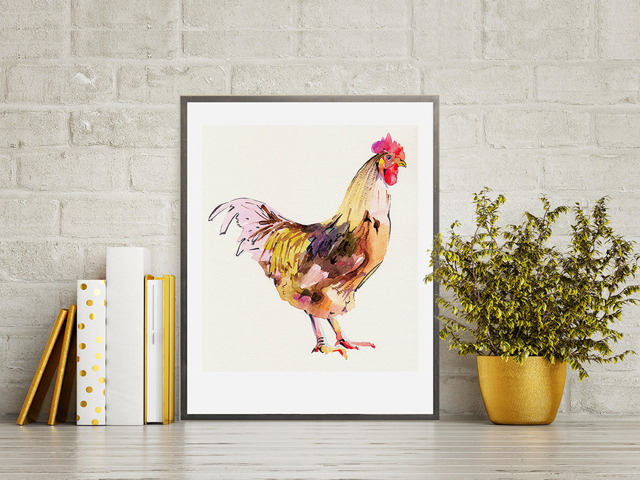 Cuadro Gallo Acuarela